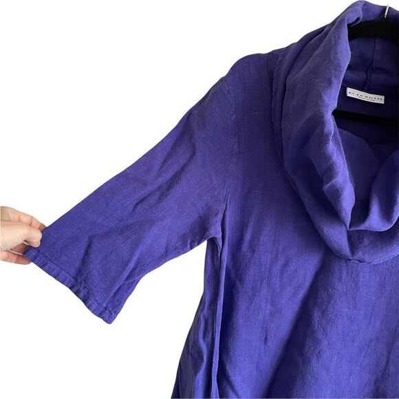 BRYN WALKER Linen Lagenlook Cowl Neck Asymmetrical Tunic Blouse Draped Purple XS - Picture 3 of 7
